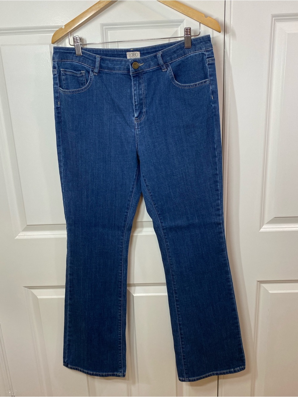 LOGO by Lori Goldstein Dark Blue Flare Jeans